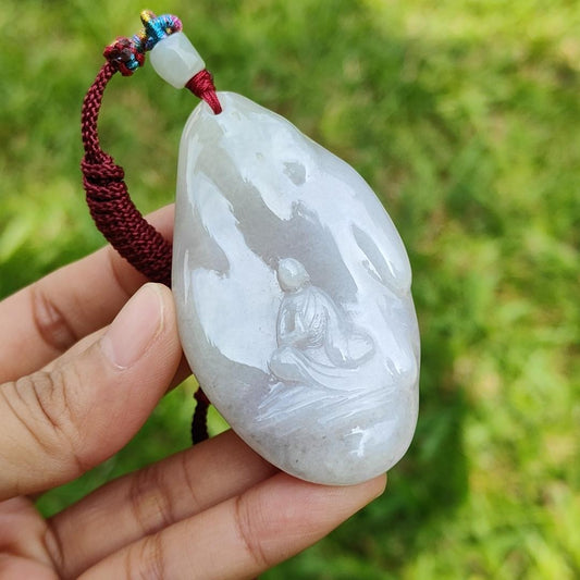 Full Lavender with green Natural Type A Jadeite Pendant Necklace Crafted as The Enlightenment Monk with certificate weigh 47.04 grams, 66 * 37.8 * 11 mm (pendant66) Yi Pin Qian
