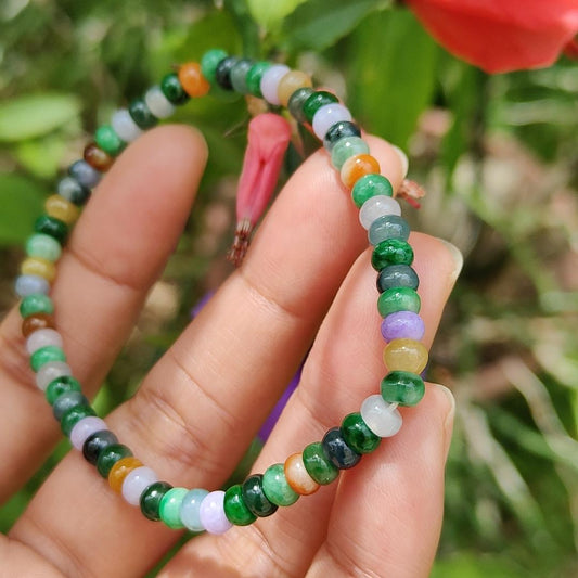 Super Rare Multi Colors Drum Beads Natural Type A Jadeite Bracelet for the collector, please note that this is very rare and good for sample for your future purchased, certificate weigh 8.25 grams, 60 beads measure at 4.8 mm Yi Pin Qian