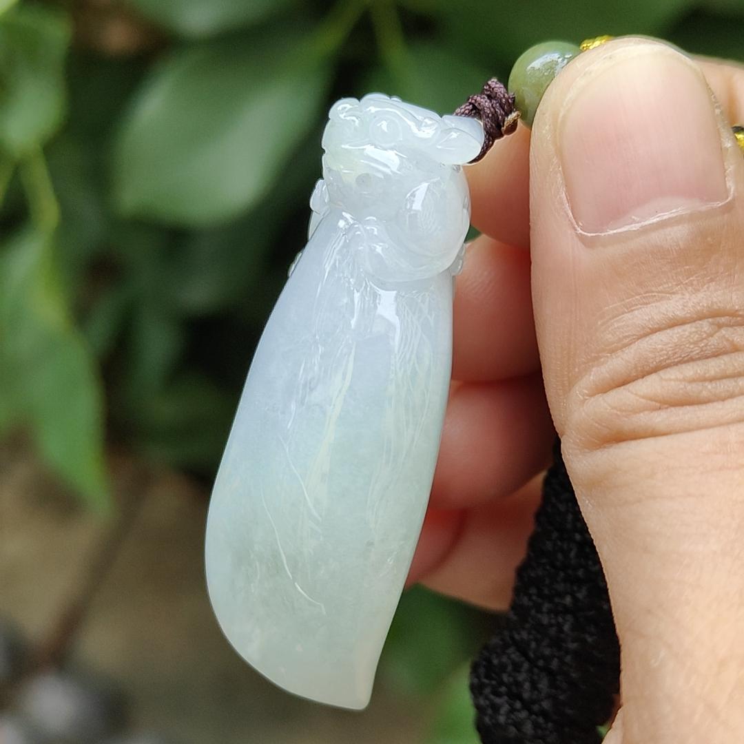 Crafted with Pixiu On Fuku Melon Burmese Natural Type A Jadeite Jade as Pendant, QIC labs approved certificate weighs 34.54 grams, measurement 47.3 * 22.2 * 16.5 mm (pendant315) Yi Pin Qian Jadeites Jade Jewelry ~Your Precious Quintessential ~ Singapore