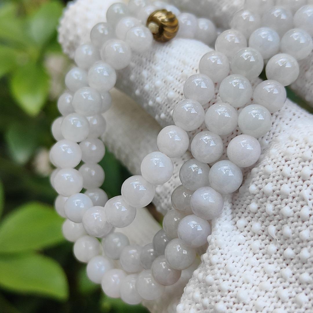 108 * 6mm light lavender and white beads bracelet / necklace on Natural Type A Jadeite Jade certificate weighs 41.5 grams, 94% perfection (bracelet34) Yi Pin Qian Jadeites Jade Jewelry ~Your Precious Quintessential ~ Singapore