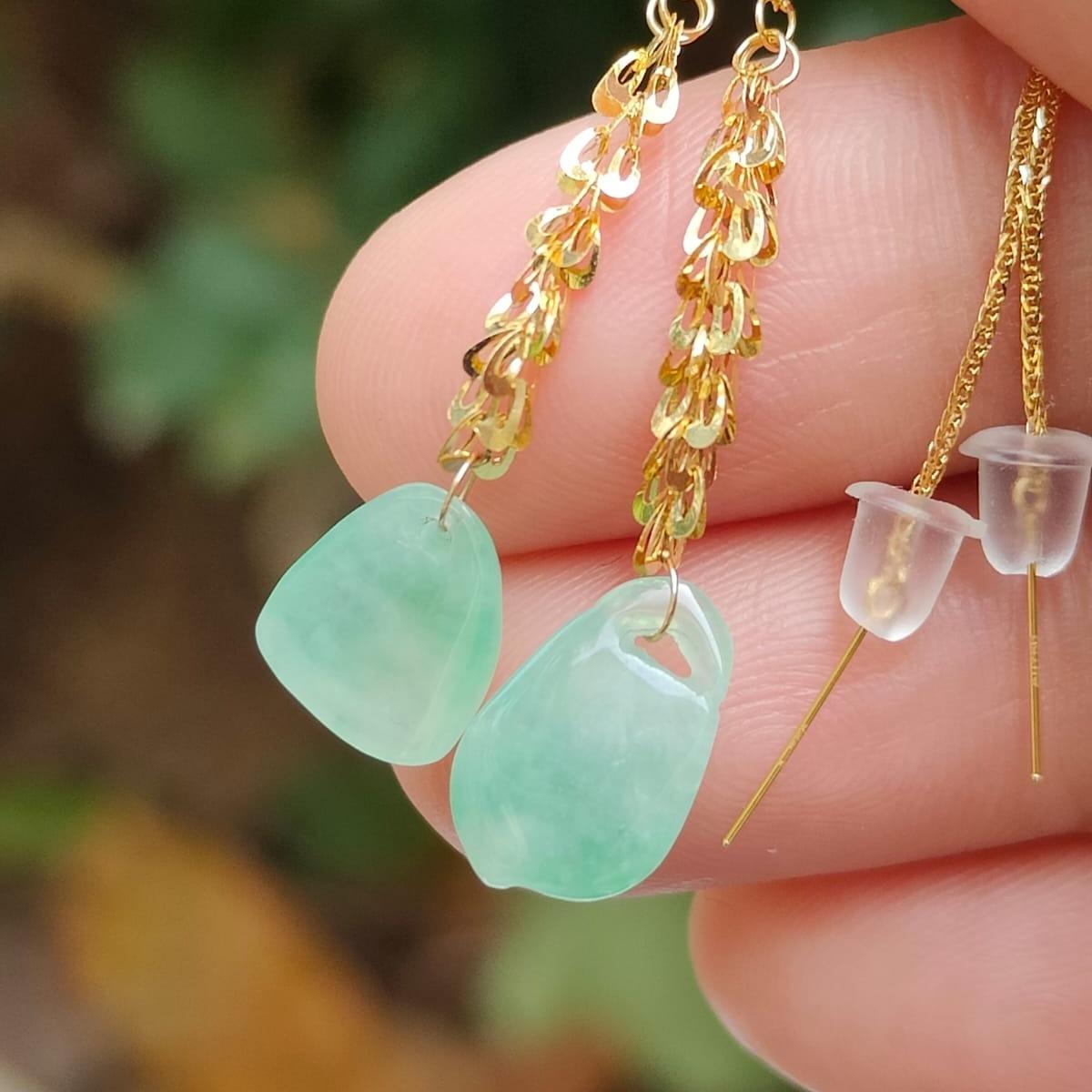 Wood Element Jade & Gold Earrings 🌱 Certified Harmony (Sku: 18k17) Yi Pin Qian Jadeites Jade Jewelry ~Your Precious Quintessential ~ Singapore