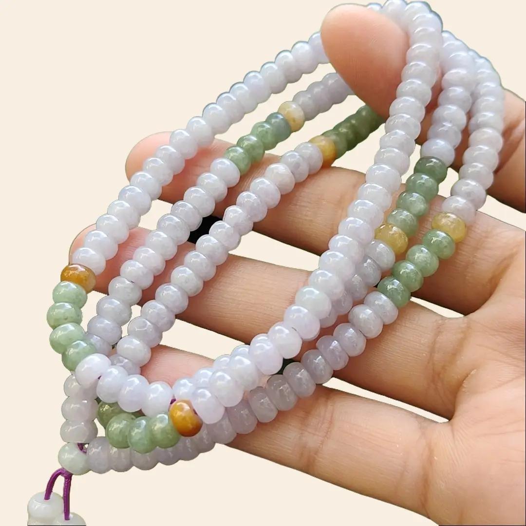 Crafted as 179 * 5.8 mm beads on Light Lavender, Yellow, Green and White Natural Type A Jadeite Jade as bracelet, certificate weighs 42.43 grams (bracelet31) Yi Pin Qian Jadeites Jade Jewelry ~Your Precious Quintessential ~ Singapore