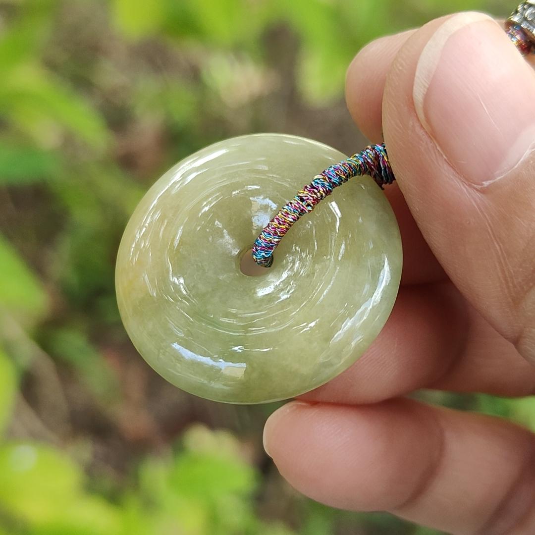 New Listing SG Local Crafted as Donut Pendant on Yellow Natural Type A Jadeite Jade certificate weighs 9.35 grams, measurement 27.7 * 6.3 mm (pendant369) Yi Pin Qian Jadeites Jade Jewelry ~Your Precious Quintessential ~ Singapore