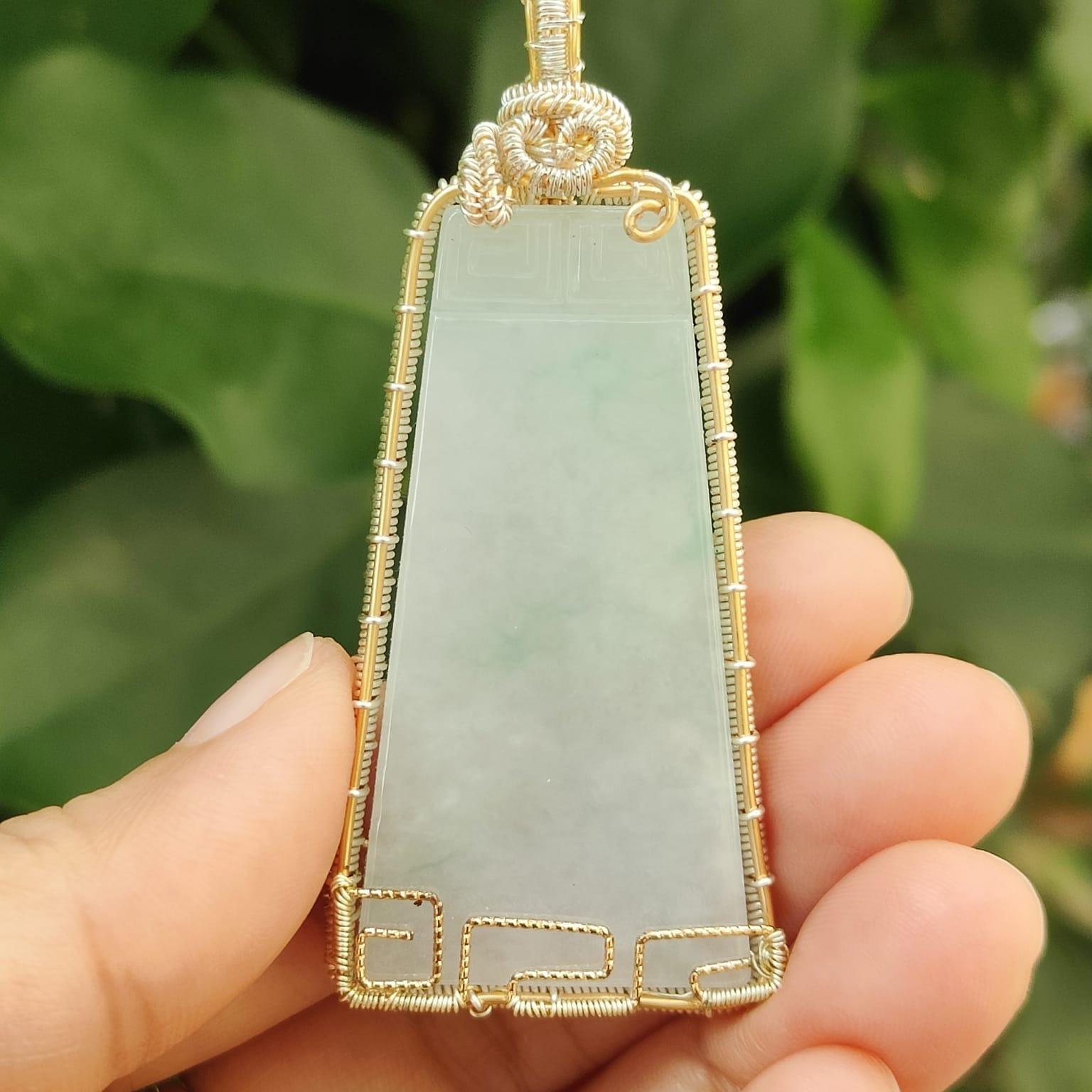 New Arrival - DIY GF14k wrapping on this Natural Type A Jadeite Jade Pendant crafted as Nothing, SG ready stock with certificate weighs 16.26 grams, measurement 66.9 * 29 * 5 (pendant329) Yi Pin Qian Jadeites Jade Jewelry ~Your Precious Quintessential ~ Singapore