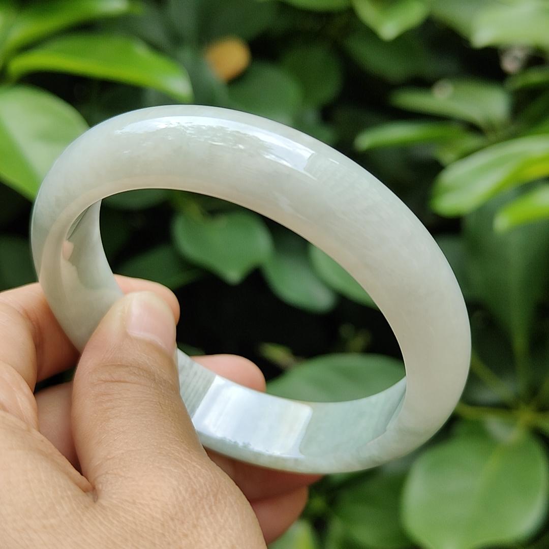 57.8mm, Width 13.7 * Thickness 7.8 mm Peace Bangle Light Green Hue with Brownish Yellow Natural Type A Jadeite Jade certificate weighs 59.44 grams (bangle20) Yi Pin Qian Jadeites Jade Jewelry ~Your Precious Quintessential ~ Singapore