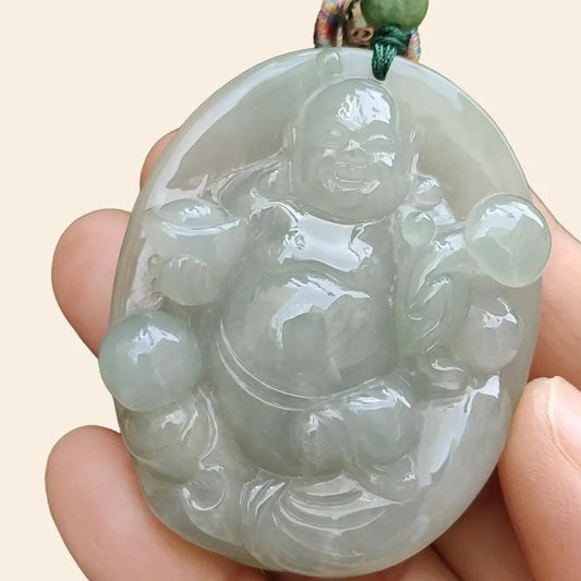 High Quality Natural Type A Jadeite Jade crafted as Ruyi Milo Buddha as Pendant, certificate weighs 47.74 grams, measurement 50.2 * 40.5 * 12.9 mm (pendant254) Yi Pin Qian