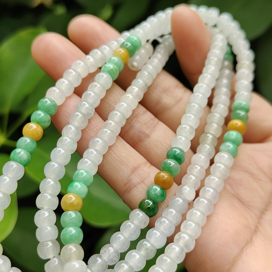 High Quality 90% Perfect 184 drum shape Icy * 154, Green * 24, Yellow * 6 Natural Type A Jadeite Jade Beads as Bracelet Necklace certificate weighs 49.19 grams, measurement 5.7 mm (bracelet29) Yi Pin Qian