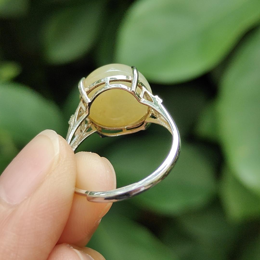SG New Arrival Big and Thick Natural Type A Brownish Yellow Jadeite Jade set on S925 adjustable Ring certificate weighs 3.5 grams, measurement 13.8 * 12.6 * 5.6 mm (s925ring20) Yi Pin Qian Jadeites Jade Jewelry ~Your Precious Quintessential ~ Singapore
