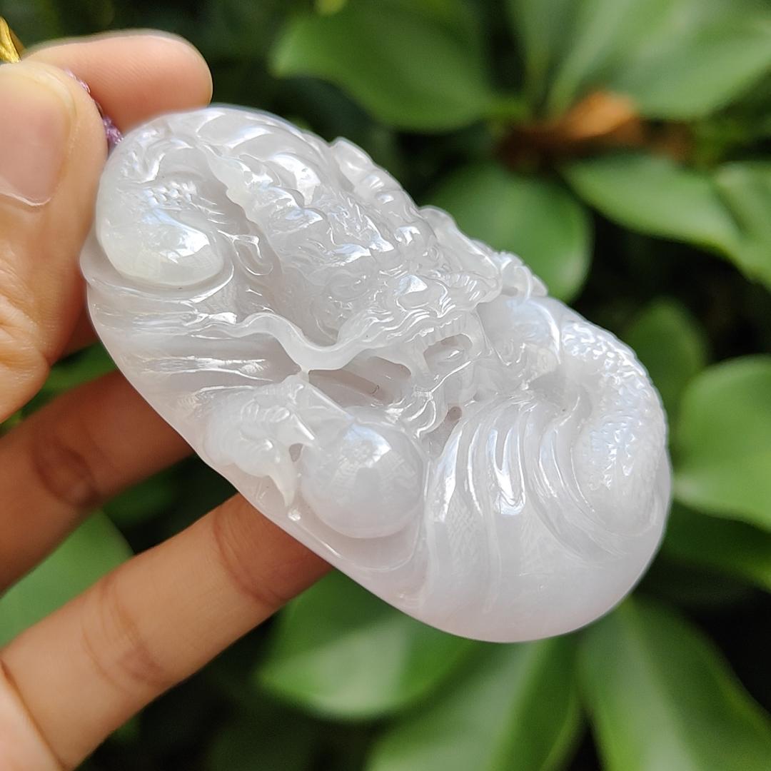 Crafted as Big Dragon Pendant on Natural Type A Jadeite Jade certificate weighs 72.71 grams, measurement 67.7 * 41 * 14.6 mm (pendant360) Yi Pin Qian Jadeites Jade Jewelry ~Your Precious Quintessential ~ Singapore