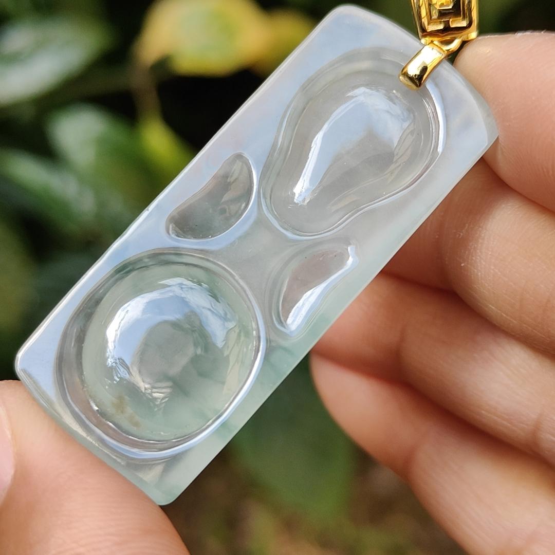 Premium Icy Translucent Light Green Natural Type A Jadeite Jade crafted with Dragon set on 18k Gold as Pendant, certificate weighs 12.99 grams, measurement 46.8 * 19.7 * 7.7 mm (18kp43) Yi Pin Qian
