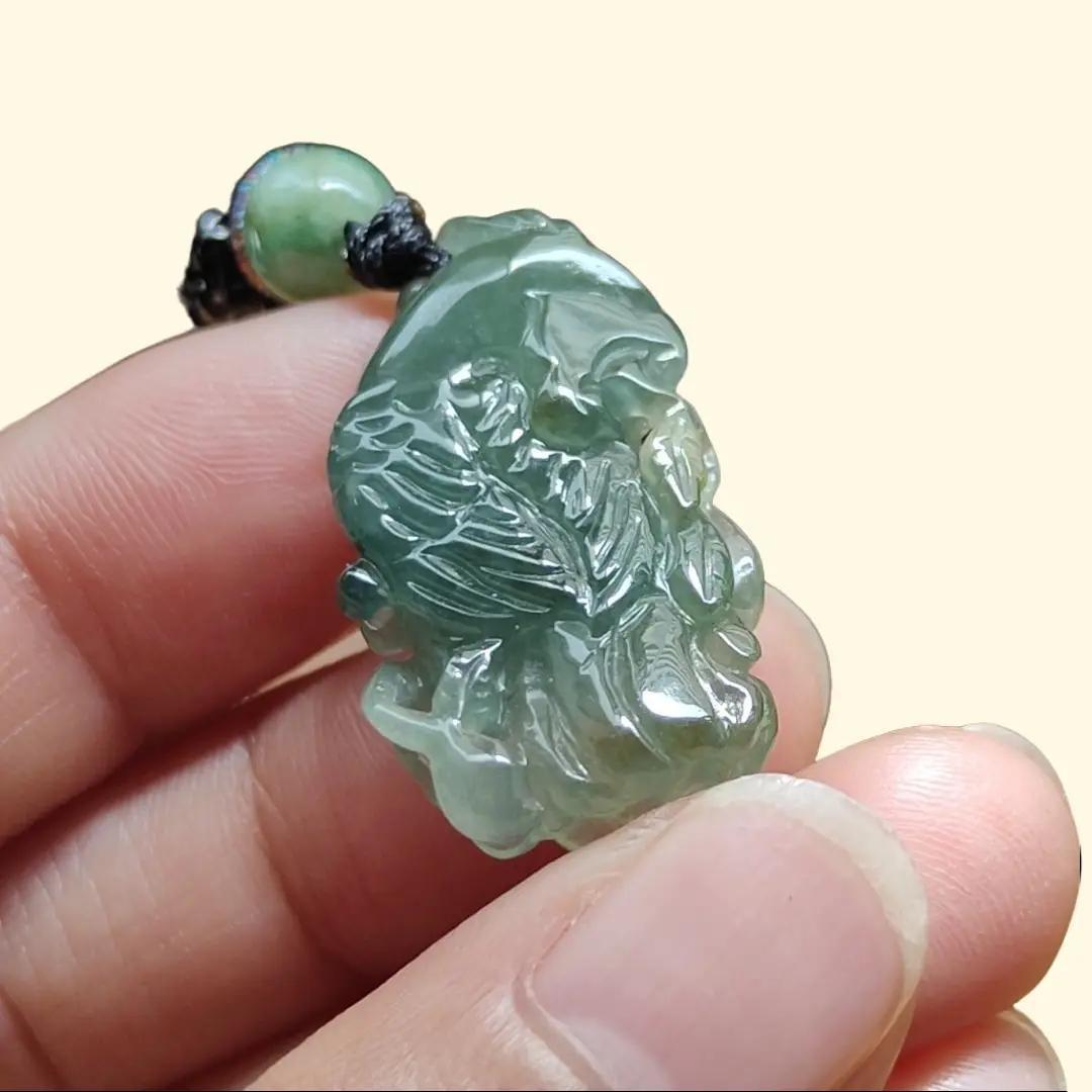 #Sold - Semi Icy Crafted as Parrot on Oil Green Natural Type A Jadeite Jade certificate weighs 6.19 grams, measurement 29.8 * 16.2 * 8 mm (pendant377)