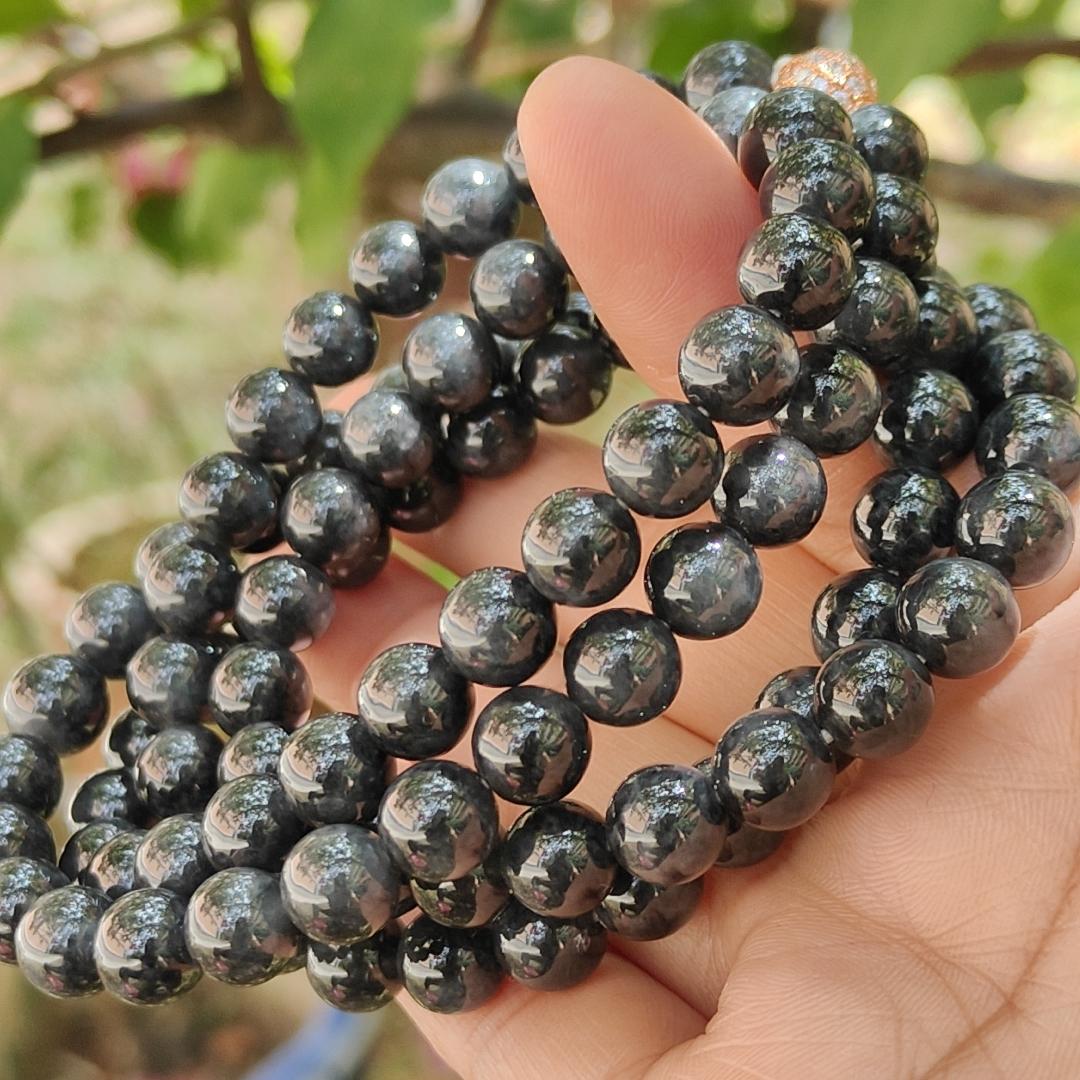 Quality Black Natural Type A Jadeite Jade crafted as 7.8mm * 98 beads as necklace or bracelet with certificate weigh 84.08 grams (bracelet21) Yi Pin Qian