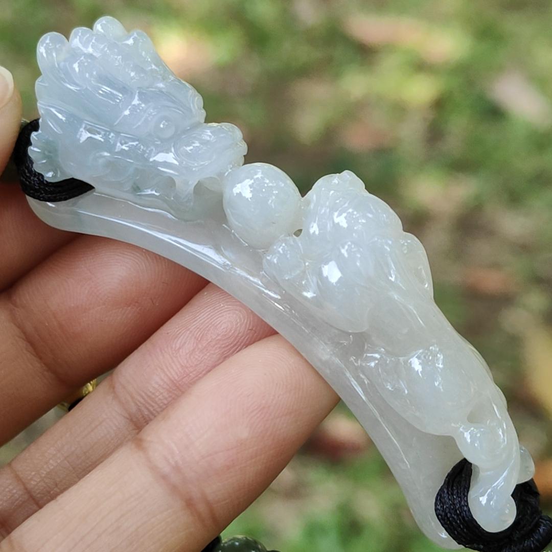 High Quality Wrist Bracelet Natural Type A Jadeite Jade crafted with Dragon and Pixiu as Bangle Bracelet, certificate weighs 25.73 grams, measurement 66.3 * 13.8 * 20 mm (bracelet26) Yi Pin Qian