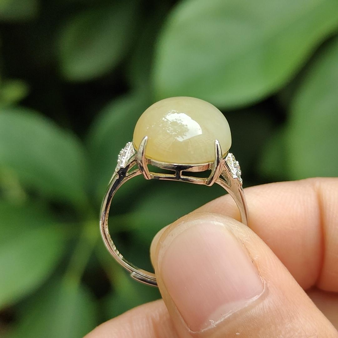 SG New Arrival Big and Thick Natural Type A Brownish Yellow Jadeite Jade set on S925 adjustable Ring certificate weighs 3.5 grams, measurement 13.8 * 12.6 * 5.6 mm (s925ring20) Yi Pin Qian Jadeites Jade Jewelry ~Your Precious Quintessential ~ Singapore
