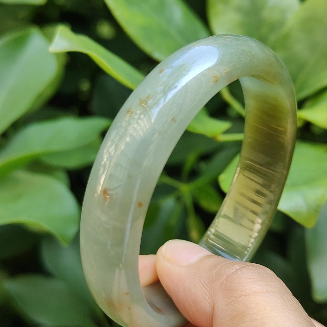 Crafted as Oval Shape bangle size 56 mm on Rare High Quality Natural Type A Jadeite Jade certificate weighs 46.53 grams, Width: 14.1 mm Thickness: 6.5 mm (bangle23) Yi Pin Qian Jadeites Jade Jewelry ~Your Precious Quintessential ~ Singapore