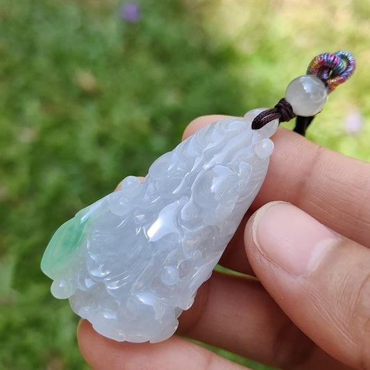 Semi Icy Natural Type A Jadeite Jade with green crafted as Chinese Cabbage Pendant, with certificate weigh 21.33 grams, measurement 47 * 25 * 12 mm (pendant197) Yi Pin Qian