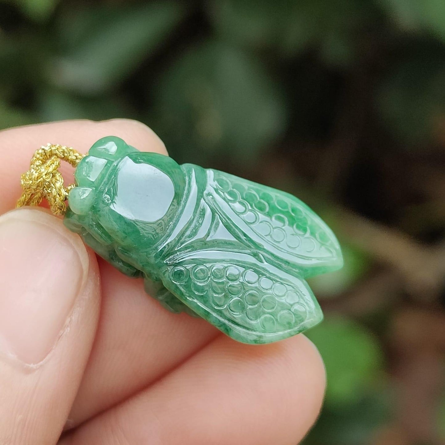 #Sold - Green Cicada crafted on Natural Type A Jadeite Jade as Pendant with SG Local Seller certificate weighs, 4.49 grams, measurement 25.1 * 15 * 6.8 mm (pendant335)