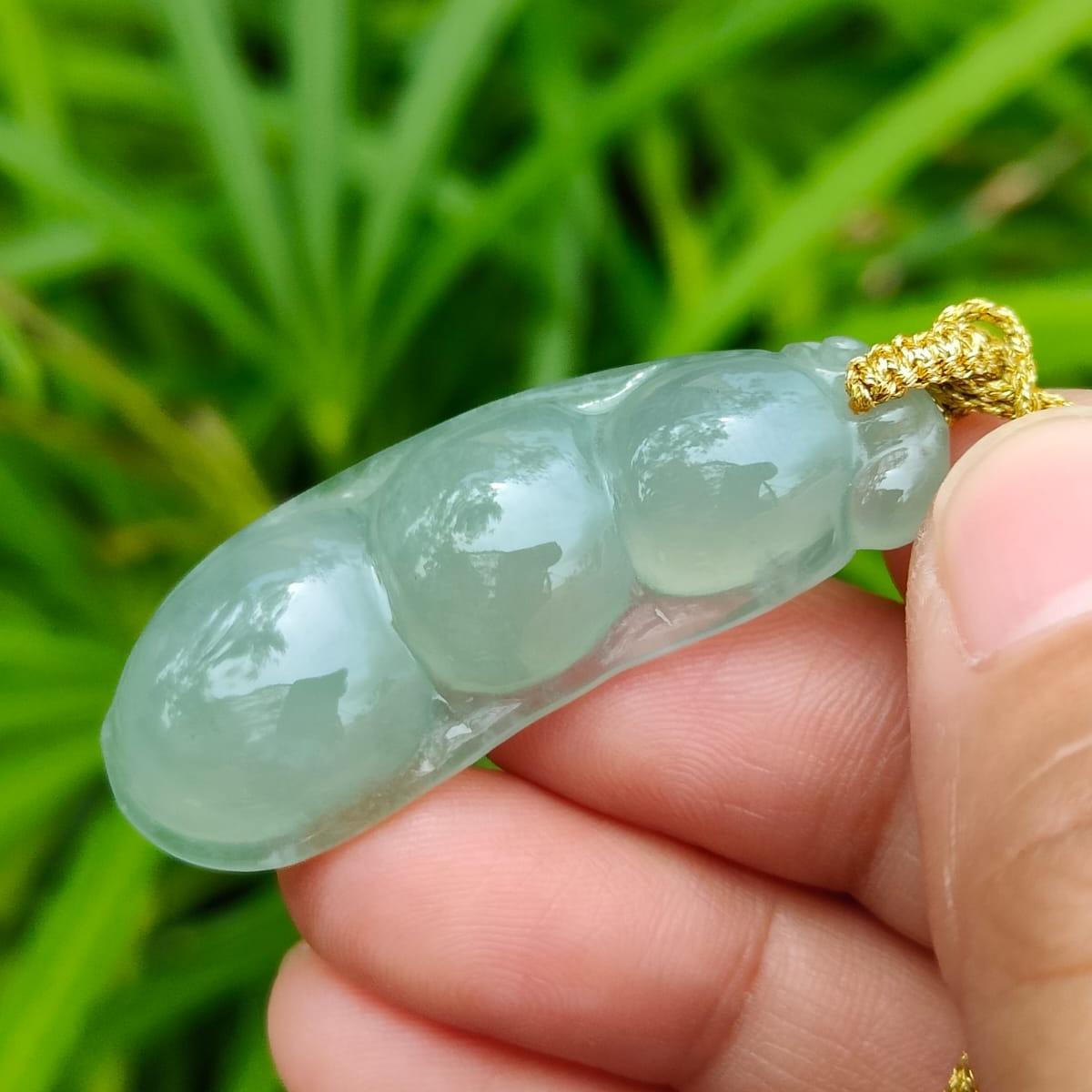 Crafted as Bean #6 Pendant on High Quality Natural Type A Jadeite Jade certificate weighs 8.5 grams, measurement 43.8 * 17 * 6.9 mm (pendant368)