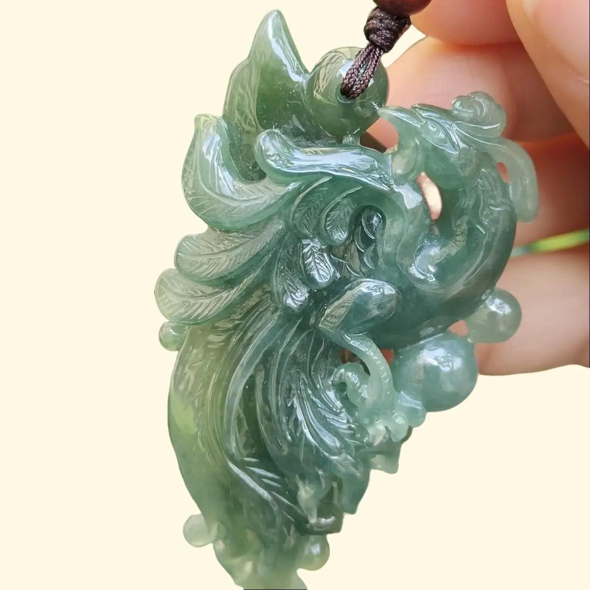 Green High Quality Natural Type A Jadeite Jade New arrival crafted as Phoenix, Pendant, certificate weighs 32.81 grams, measurement 58.6 * 34.5 * 12.3 mm (pendant326) Yi Pin Qian Jadeites Jade Jewelry ~Your Precious Quintessential ~ Singapore