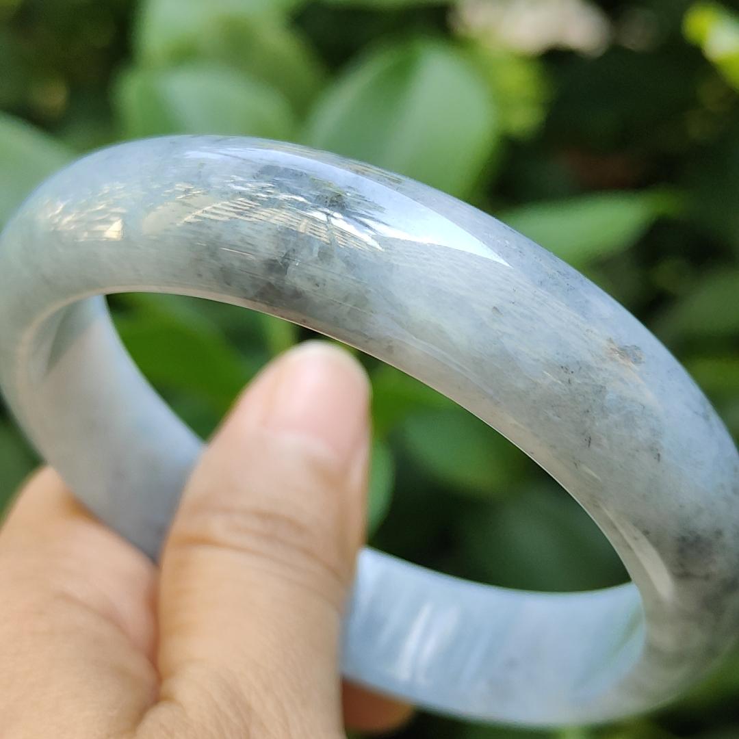 58.77 mm Light Lavender, Black Wuji Peace Bangle, Natural Type A Jadeite Jade, certificate weighs 57.84 grams, Width: 13.9 mm, Thickness: 7.5 mm (bangle15) Yi Pin Qian Jadeites Jade Jewelry ~Your Precious Quintessential ~ Singapore