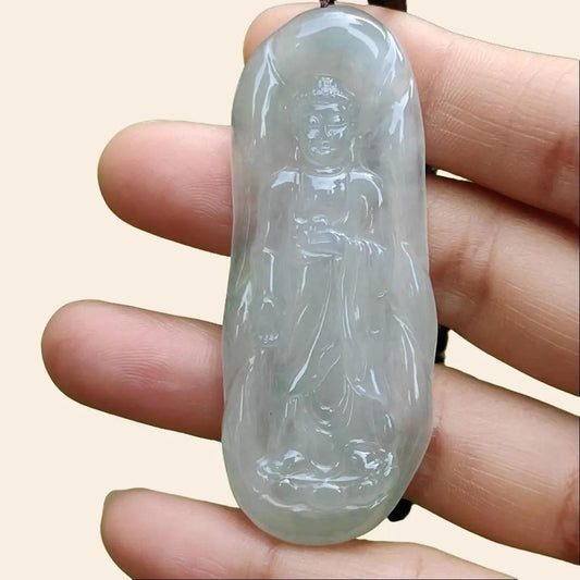Light Green Hue Icy Translucent Natural Type A Jadeite Jade crafted as Amitābha to wear as Pendant, certificate weighs 18.67 grams (pendant281) Yi Pin Qian