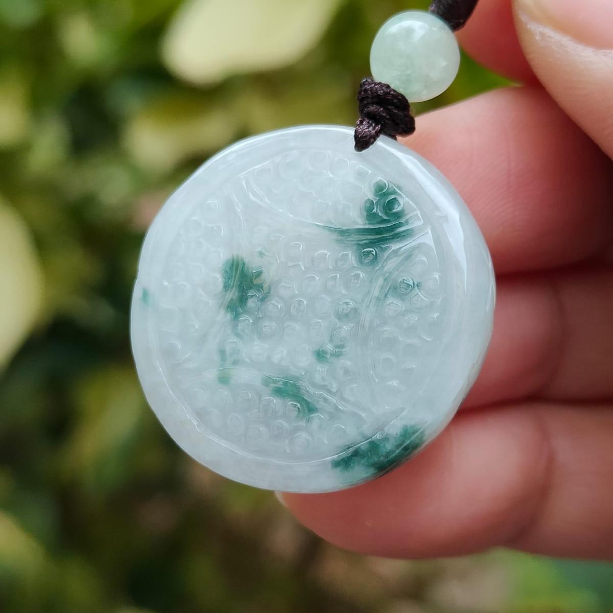 Crafted as coin pendant on Natural Type A Jadeite Jade certificate weighs 10.22 grams, measurement 26.8 * 26.4 * 6.5 (pendant362) Yi Pin Qian Jadeites Jade Jewelry ~Your Precious Quintessential ~ Singapore