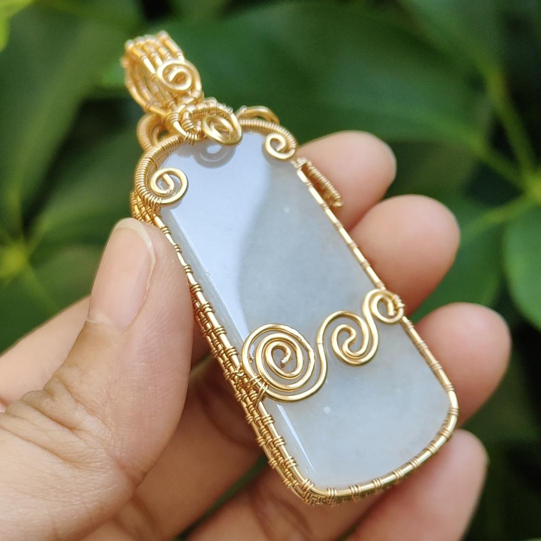 #Sold - DIY Crafting with Enlightenment, Hand wrap GF14k as pendant on Natural Type A Jadeite Jade with certificate, weighs 19.33 grams ~ Made in Singapore (pendant311)