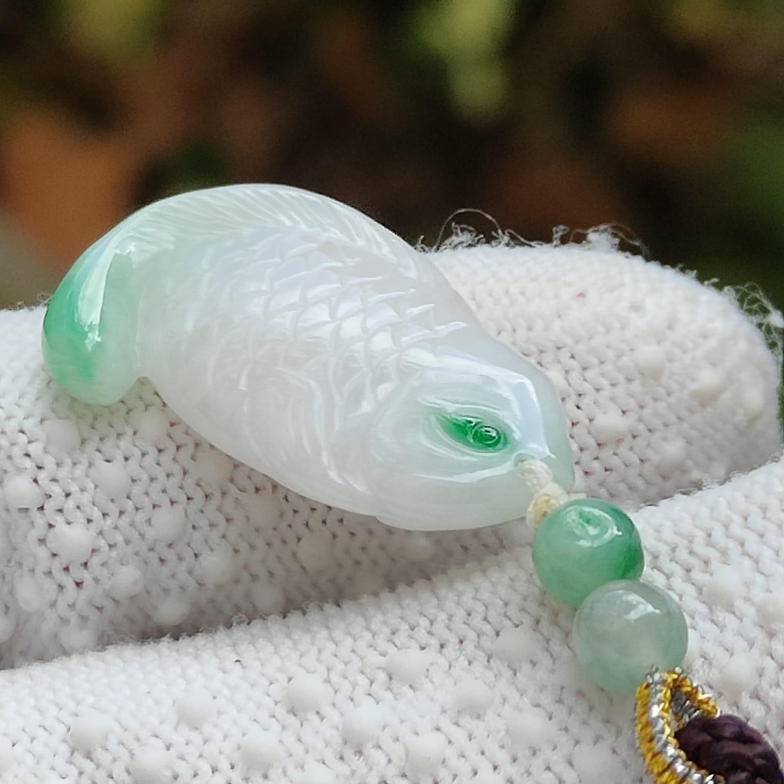 Water Element Jade Fish Pendant | Natural Jadeite | Harmony & Wealth (Sku: pendant422) Yi Pin Qian Jadeites Jade Jewelry ~Your Precious Quintessential ~ Singapore