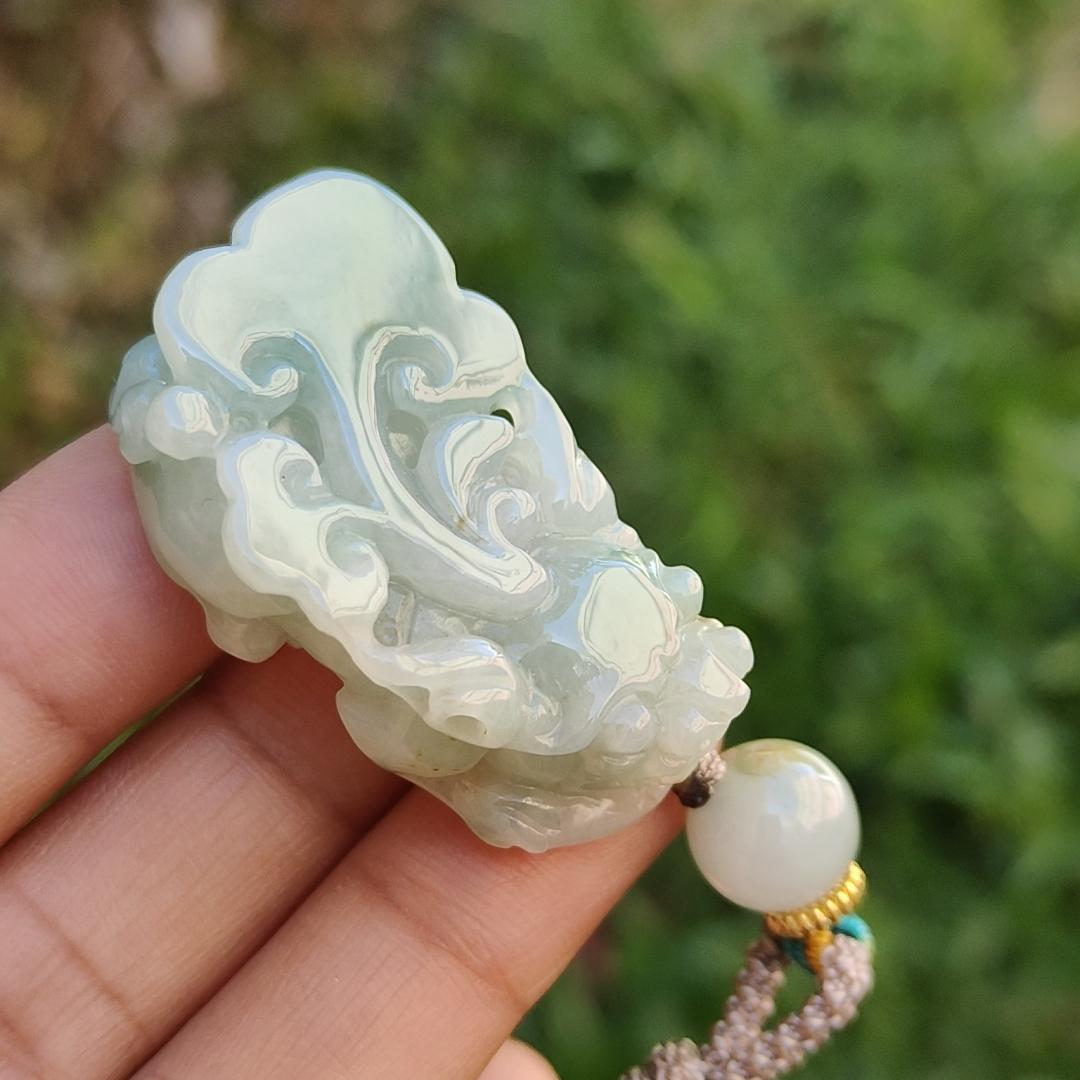 Crafted as Pixiu Light Green Natural Type A Jadeite Jade Pendant Necklace with certificate weigh 18.41 grams, measurement 38.3 * 21.6 * 11 mm (pendant178) Yi Pin Qian