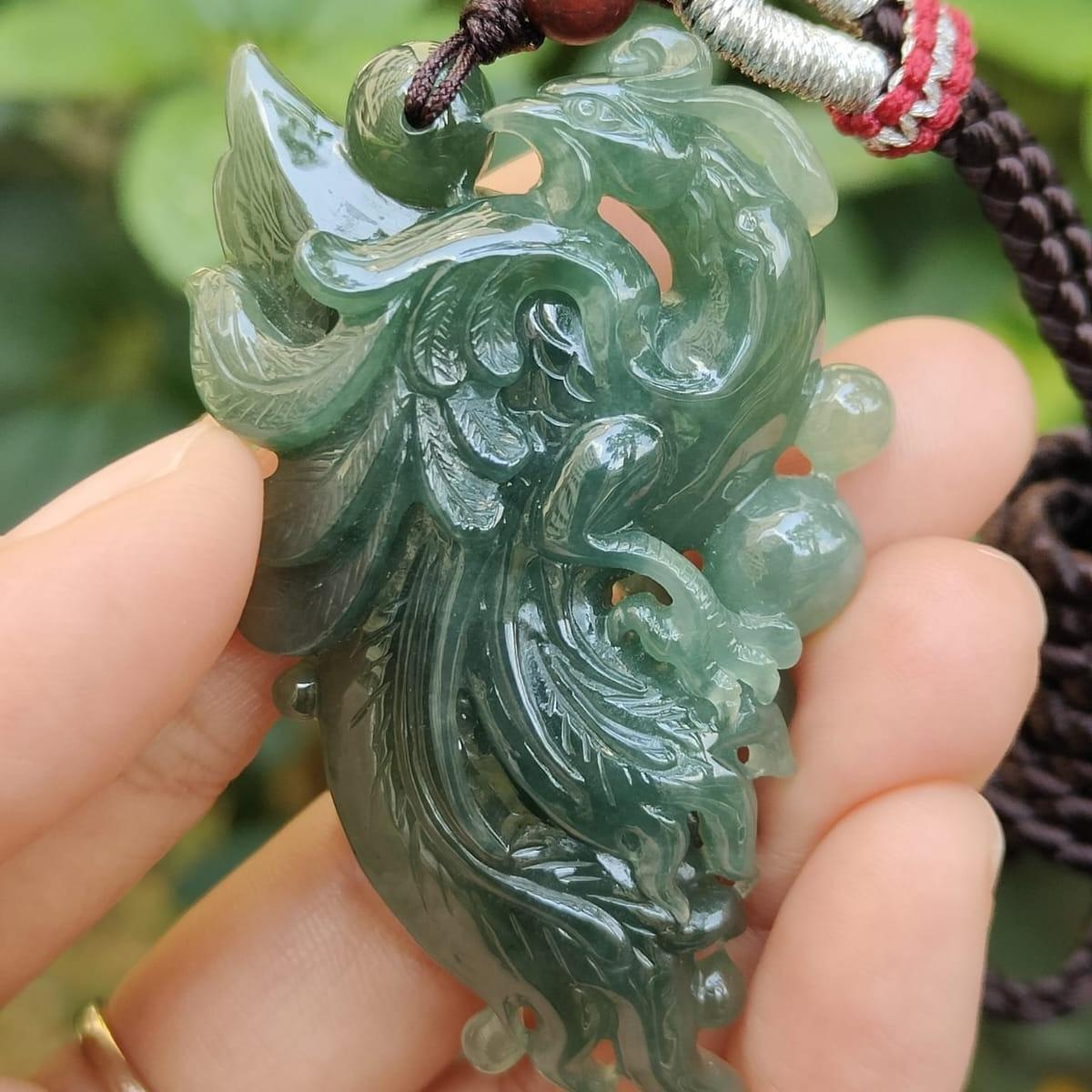 Green High Quality Natural Type A Jadeite Jade New arrival crafted as Phoenix, Pendant, certificate weighs 32.81 grams, measurement 58.6 * 34.5 * 12.3 mm (pendant326) Yi Pin Qian Jadeites Jade Jewelry ~Your Precious Quintessential ~ Singapore