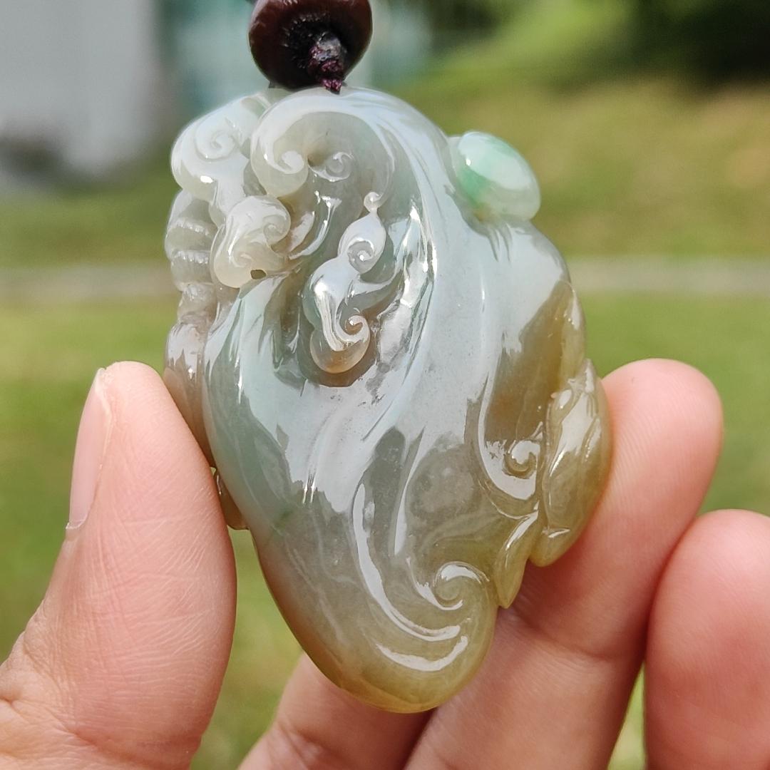 Reddish, Yellow and Green Natural Type A Jadeite Jade Pendant Necklace Crafted with Dragon and Ruyi with certificate weigh 40.57 grams, measurement 53.6 * 34.8 * 15 mm, symbols of Good luck, happiness and health (pendant189) Yi Pin Qian