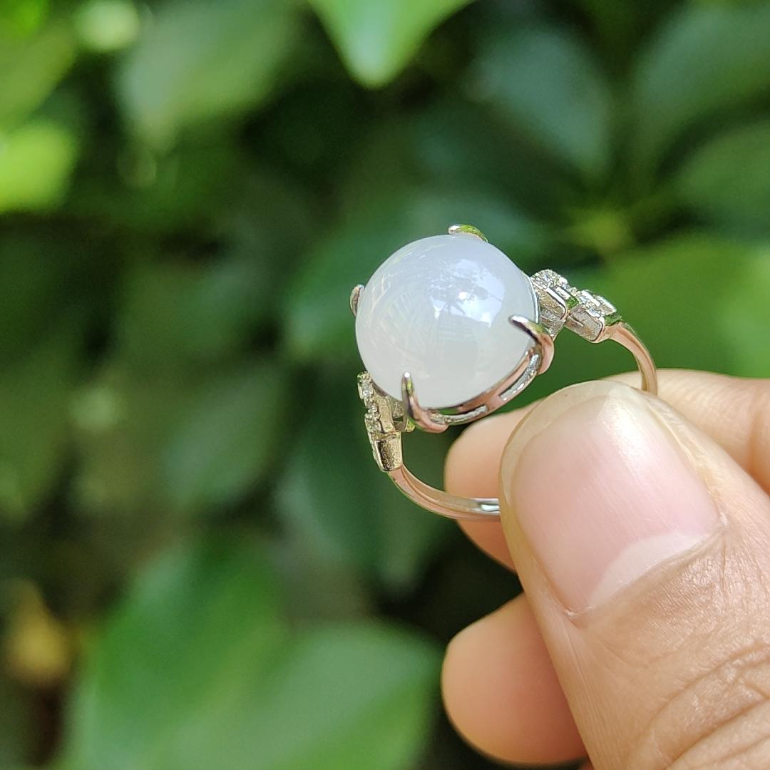 High Quality Semi Icy Cabochon with good Translucency Natural Type A Jadeite Jade set with S925 as adjustable Ring, certificate weighs 2.75 grams, measurement 12.9 * 11 * 4.8 (s925ring15) Yi Pin Qian Jadeites Jade Jewelry ~Your Precious Quintessential ~ Singapore