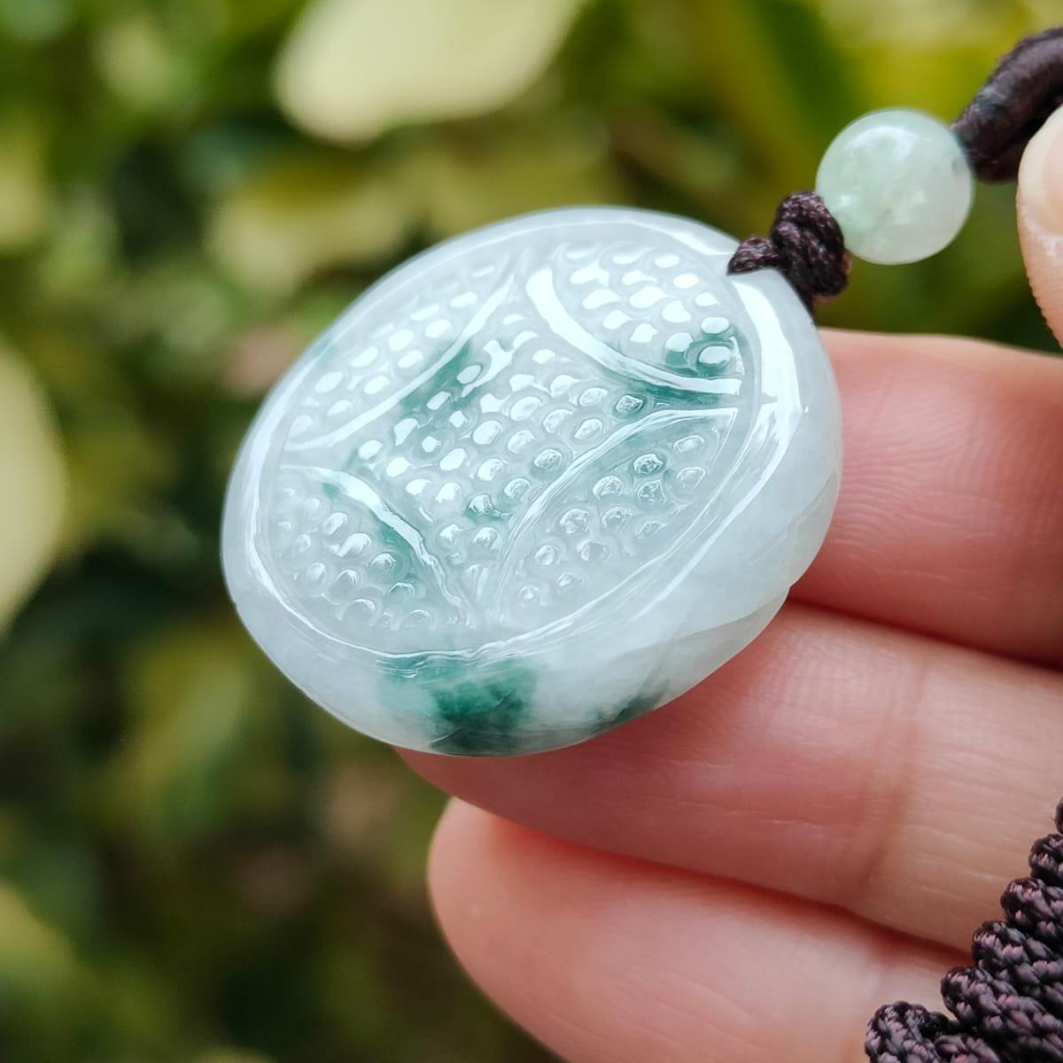 Crafted as coin pendant on Natural Type A Jadeite Jade certificate weighs 10.22 grams, measurement 26.8 * 26.4 * 6.5 (pendant362) Yi Pin Qian Jadeites Jade Jewelry ~Your Precious Quintessential ~ Singapore