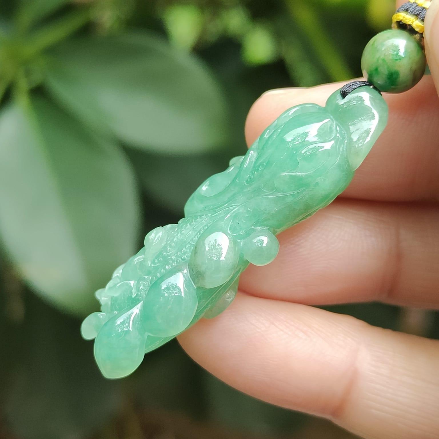 Light Green Chinese Cabbage Pendant - Natural Type A Jadeite Jade - Certificate weighs 9.35 grams, measurement 43.2 * 17 * 9.3 mm (pendant397) Yi Pin Qian Jadeites Jade Jewelry ~Your Precious Quintessential ~ Singapore