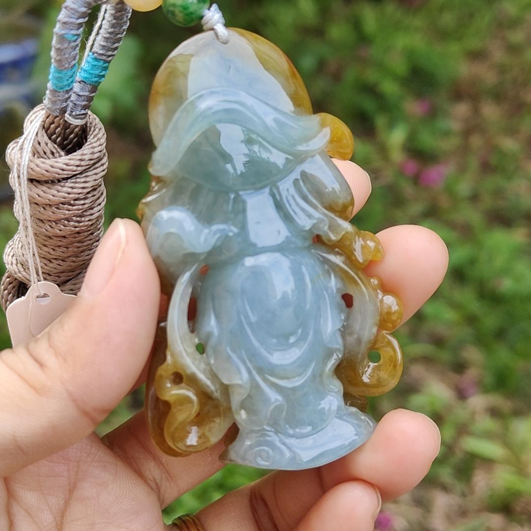 Special Sales - Very Rare Brown and Light Green Natural Type A Jadeite Jade crafted with Guan Gong as Pendant with certificate weigh 66.01 grams, measurement 70 * 43.7 * 18 mm (pendant228) Yi Pin Qian