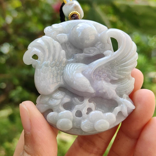 Lavender Natural Type A Jadeite Pendant crafted with Eagle meaning win, good for businesse, majesty, power and freedrom, certificate weight 75.8150 gram, 57 * 54.20 * 15.10 mm (pendant111) Yi Pin Qian
