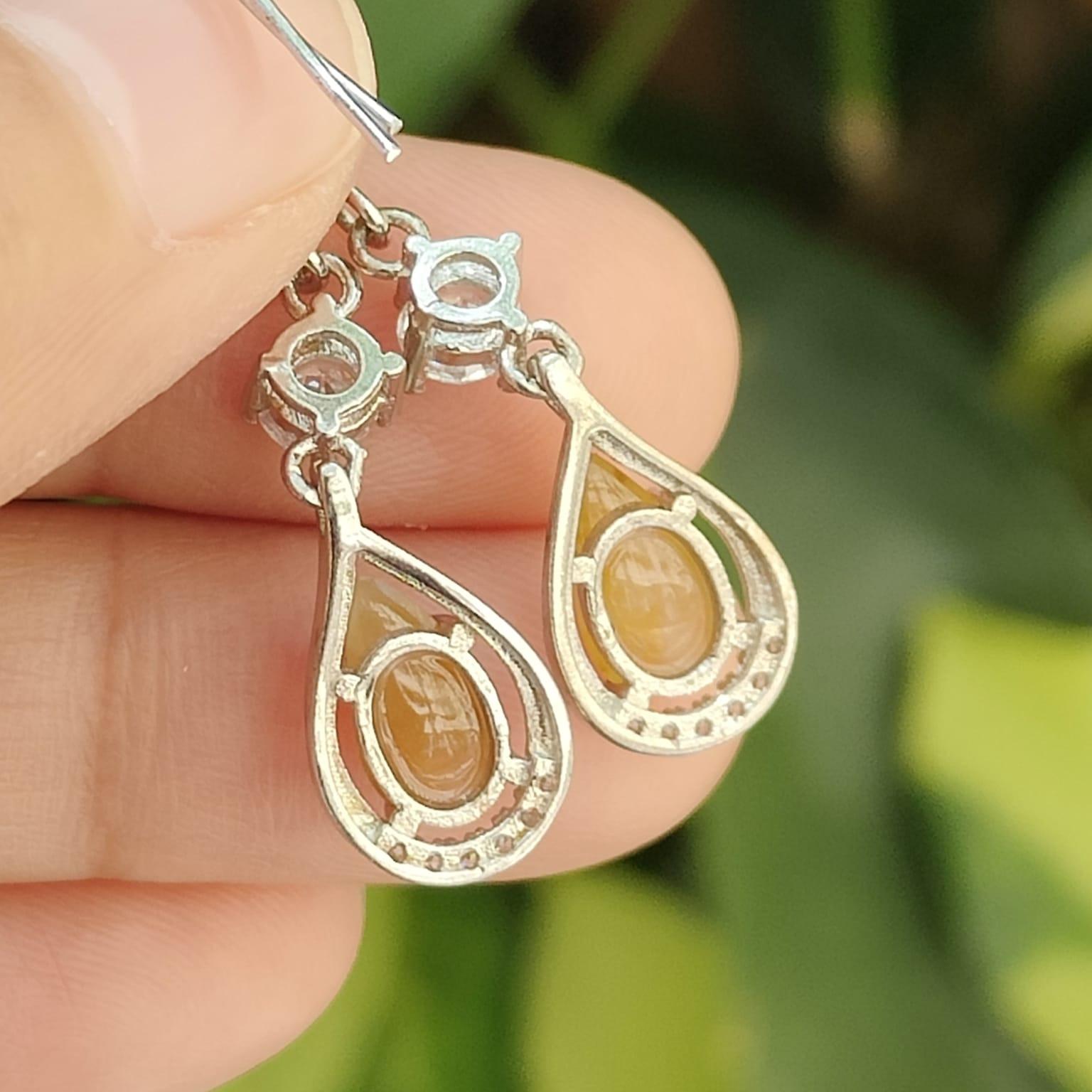 Natural Yellow Jadeite crafted as Hook Earrings S925 Silver – Earth & Fire Energy, Certified Type A | $499 (s925es2) Yi Pin Qian Jadeites Jade Jewelry ~Your Precious Quintessential ~ Singapore