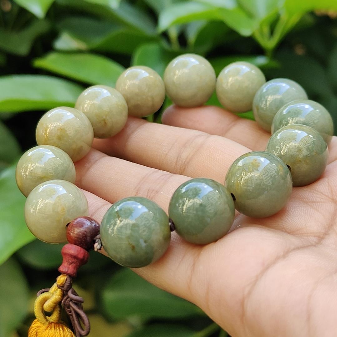 15.5mm Bracelet SG Seller Store - Light Green with Brownish Yellow Natural Type A Jadeite Jade certificate weighs 81.97 grams (bracelet30) Yi Pin Qian Jadeites Jade Jewelry ~Your Precious Quintessential ~ Singapore