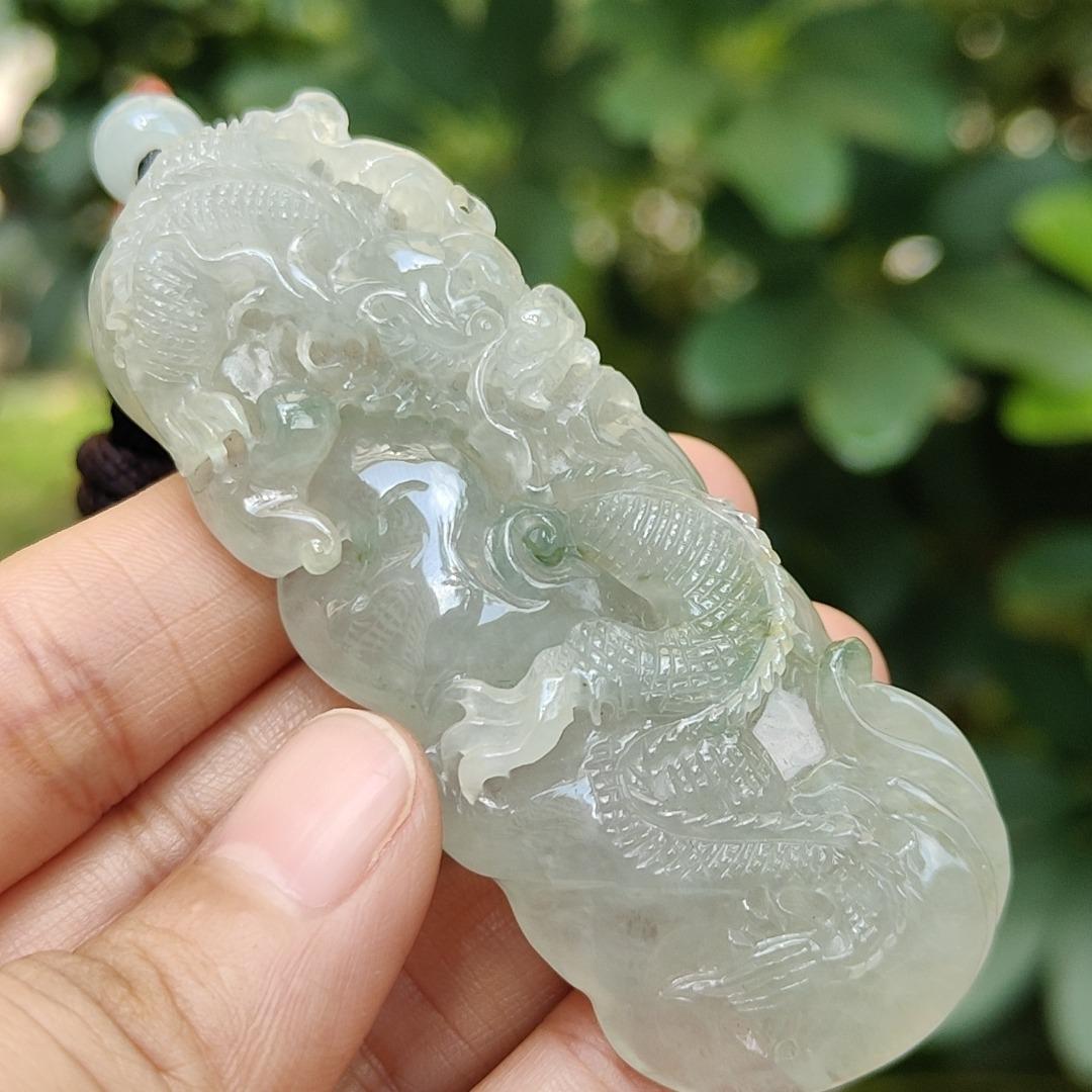 New SG Arrival Crafted as Dragon on Natural Type A Jadeite Jade as Pendant weighs 58.34 grams, measurement 75 * 28.7 * 12.3 mm (pendant327) Yi Pin Qian Jadeites Jade Jewelry ~Your Precious Quintessential ~ Singapore