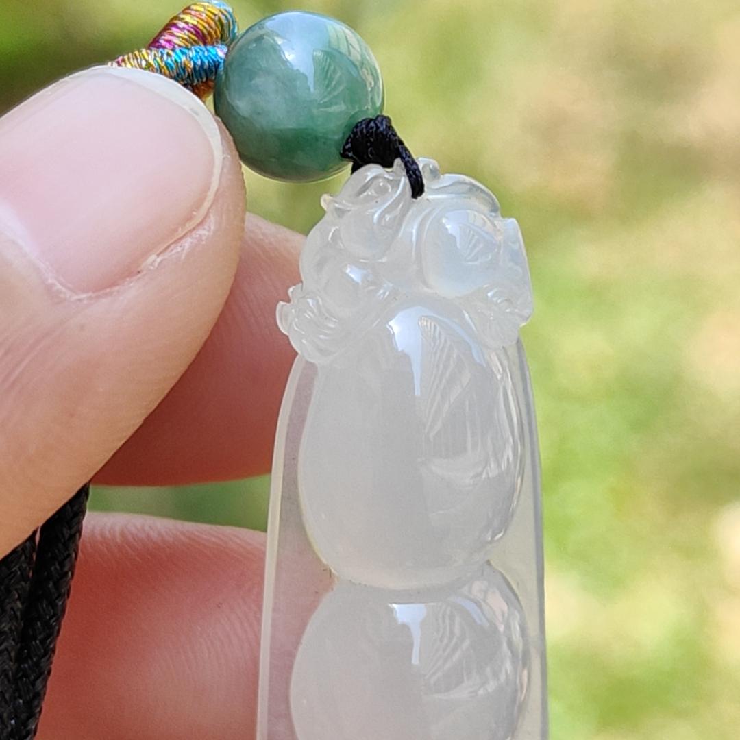 Rare Pure White Icy Translucent Natural Type A Jadeite Jade crafted with French Beans as Pendant Necklace, certificate weigh 8.4 grams, measurement 47.5 * 14.6 * 8.6 mm (pendant220) Yi Pin Qian