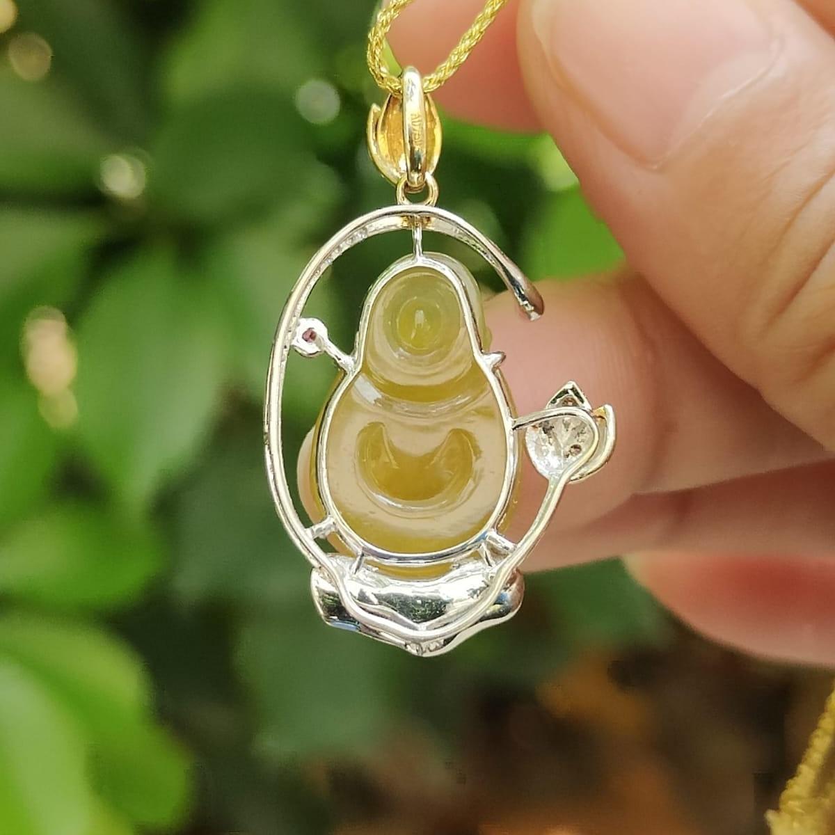 Metal & Earth Harmony - 18K Gold Set Laughing Buddha Jade Pendant (Sku: 18kp115) Yi Pin Qian Jadeites Jade Jewelry ~Your Precious Quintessential ~ Singapore