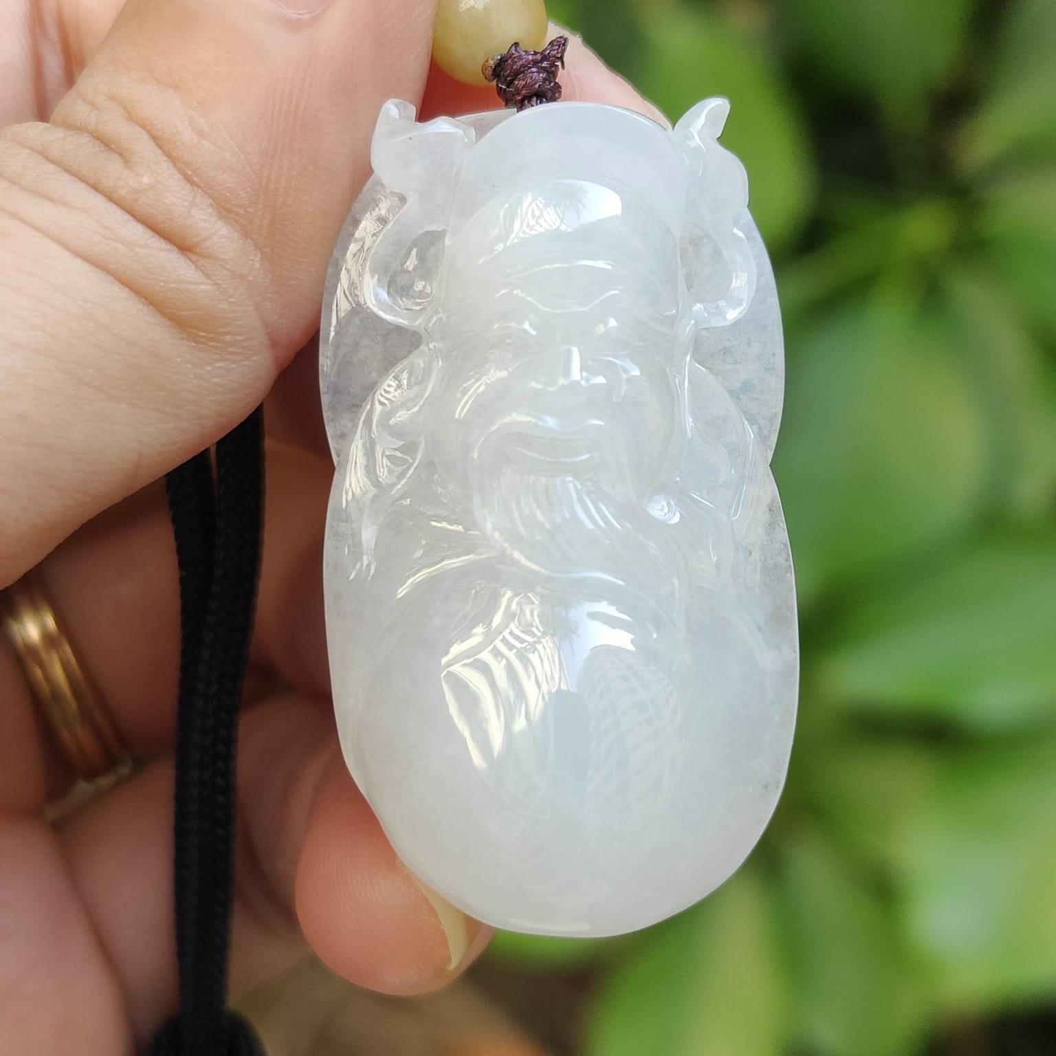 #Sold - Fortune God Pendant Natural Type A Jadeite Jade certificate weighs 15.35 grams, measurement 40.3 * 22.8 * 9.5 mm (pendant395)