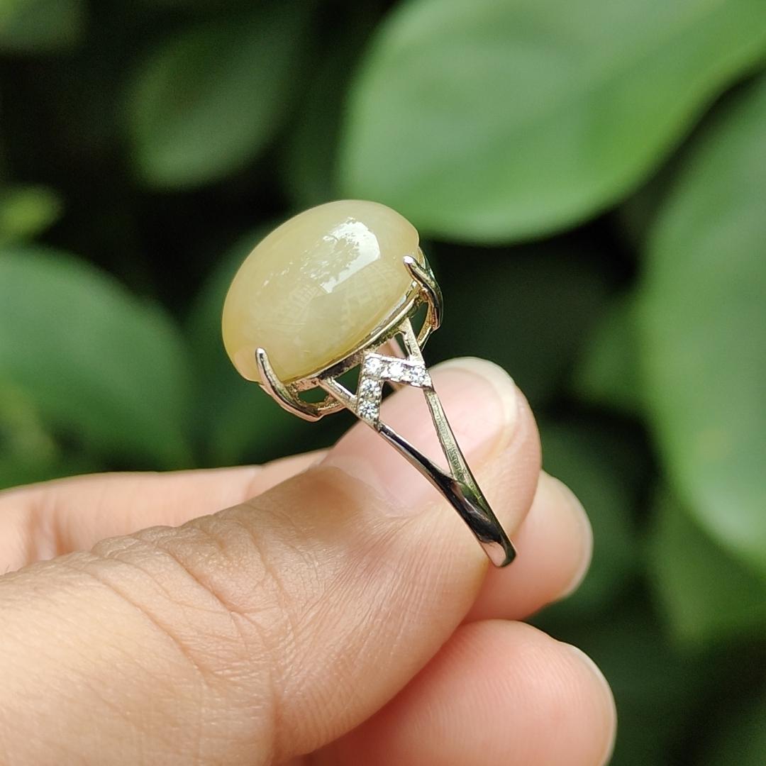 SG New Arrival Big and Thick Natural Type A Brownish Yellow Jadeite Jade set on S925 adjustable Ring certificate weighs 3.5 grams, measurement 13.8 * 12.6 * 5.6 mm (s925ring20) Yi Pin Qian Jadeites Jade Jewelry ~Your Precious Quintessential ~ Singapore