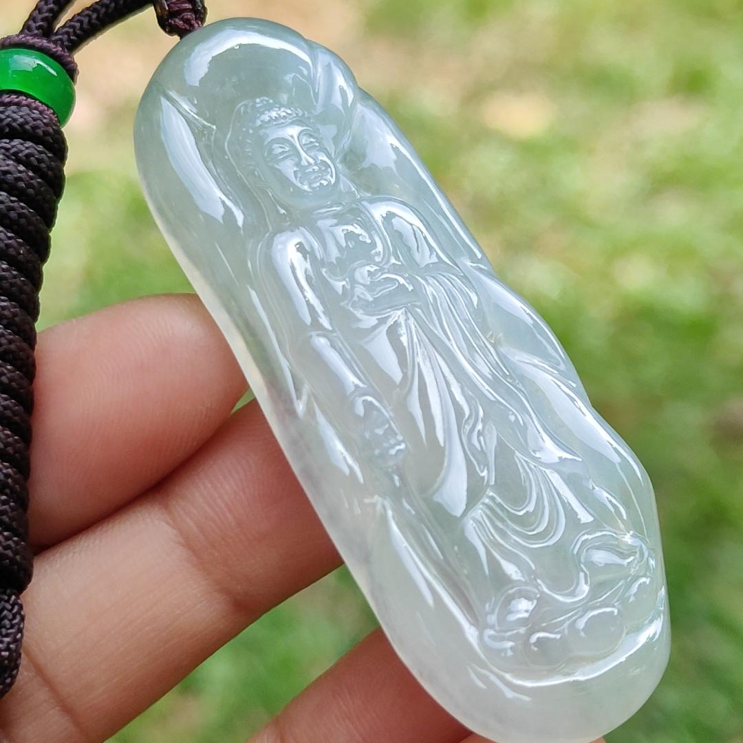 Light Green Hue Icy Translucent Natural Type A Jadeite Jade crafted as Amitābha to wear as Pendant, certificate weighs 18.67 grams (pendant281) Yi Pin Qian