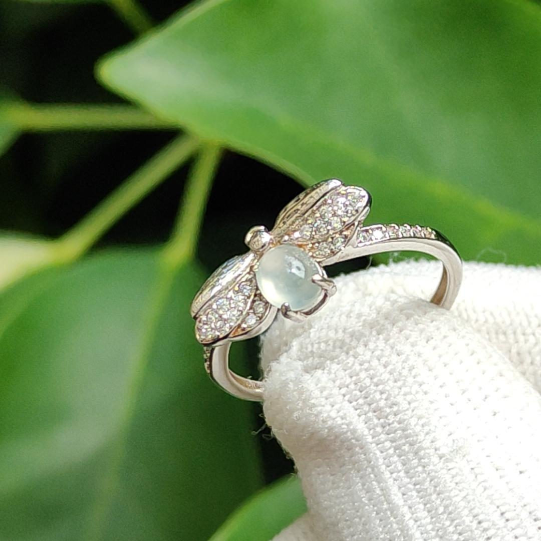 Crafted as 5.3 * 4.2 * 2.4 mm Icy Translucent Cabochon with High-Quality Natural Type-A Jadeite-Jade set with S925 as Ring, certificate weighs 1.76 grams (s925ring17) Yi Pin Qian Jadeites Jade Jewelry ~Your Precious Quintessential ~ Singapore
