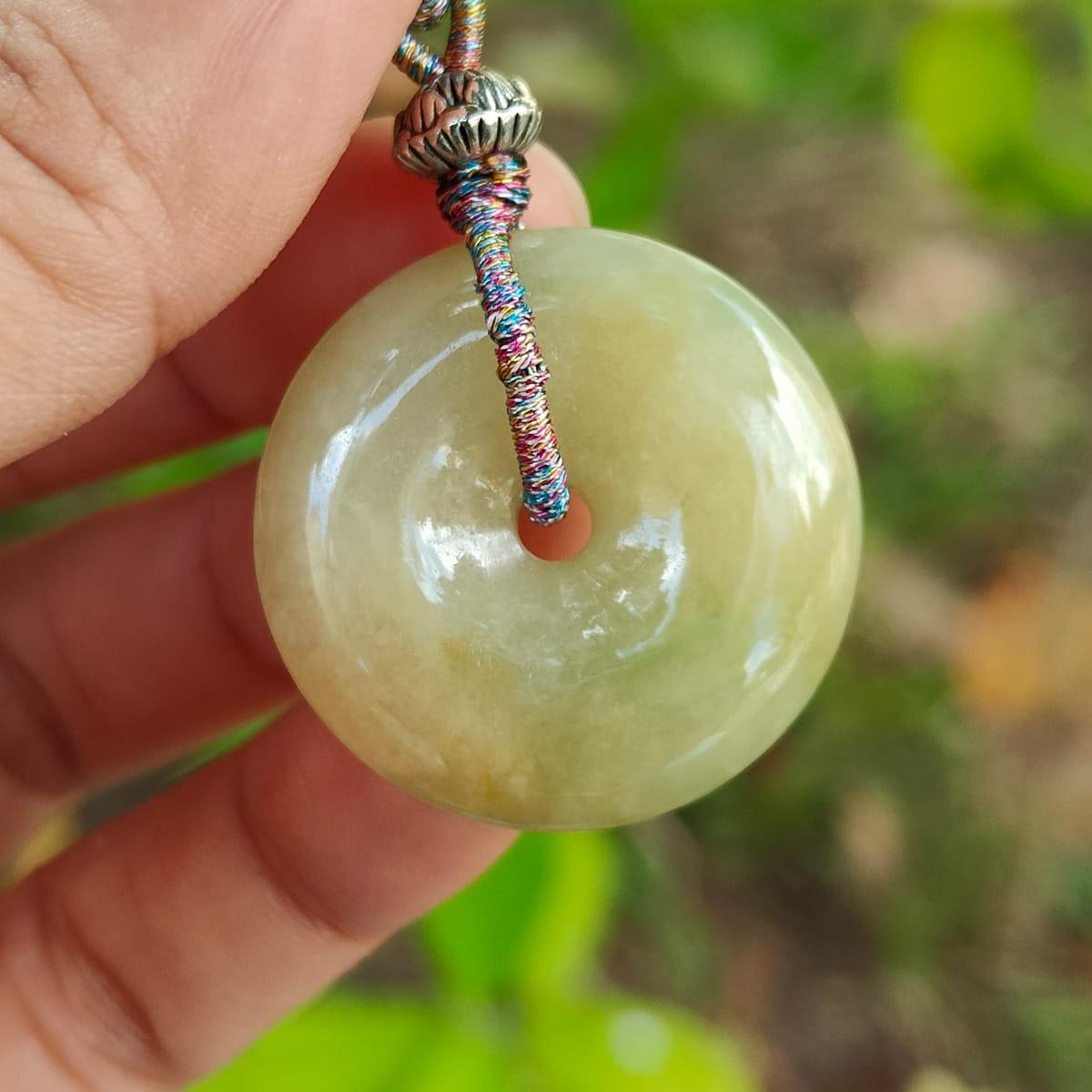 New Listing SG Local Crafted as Donut Pendant on Yellow Natural Type A Jadeite Jade certificate weighs 9.35 grams, measurement 27.7 * 6.3 mm (pendant369) Yi Pin Qian Jadeites Jade Jewelry ~Your Precious Quintessential ~ Singapore