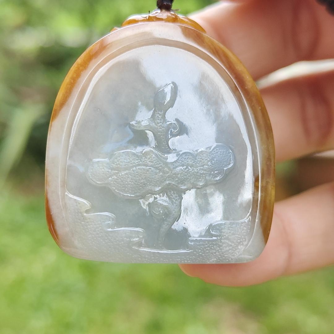 Rare old yellow Natural type A jadeite pendant with certificate carved as buddha seating on lotus weight 26.99 grams, 38.20 * 34.20 * 8.80 mm suitable for daily wear (pendant122) Yi Pin Qian
