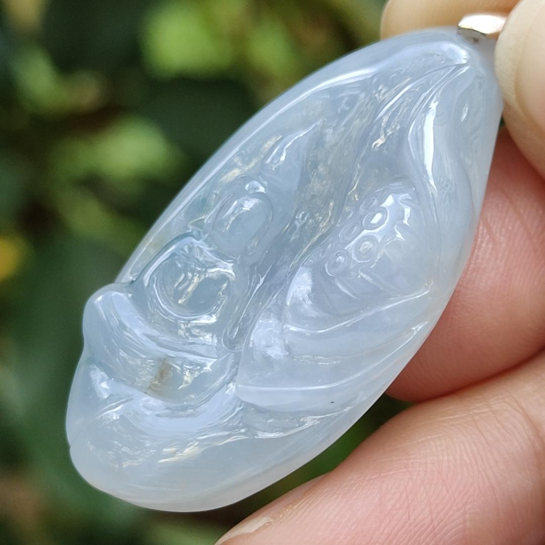 This High-Quality Light lavender with Light Green Natural Jadeite Jade crafted with faceless buddha as pendant certificate weighs 12.04 grams, measurement 41.7 * 23.5 * 6.8 mm (pendant338) Yi Pin Qian Jadeites Jade Jewelry ~Your Precious Quintessential ~ Singapore