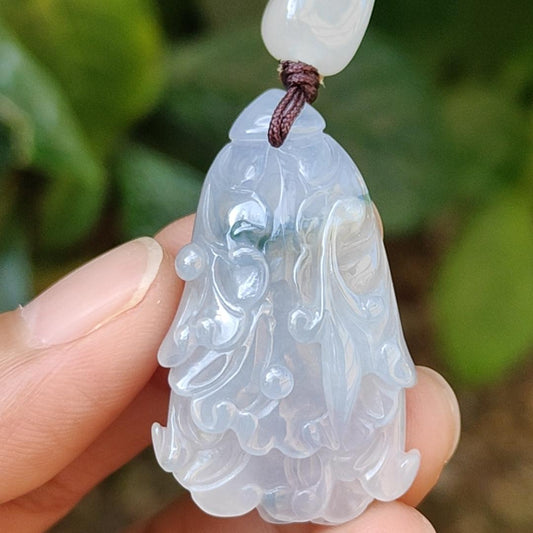 Lavender,Green and Yellow Natural Type A Jadeite Jade crafted with shape of Cabbage as Pendant , certificate weigh 8.16 grams, measurement 36.9 * 22 * 8.2 mm (pendant238) Yi Pin Qian
