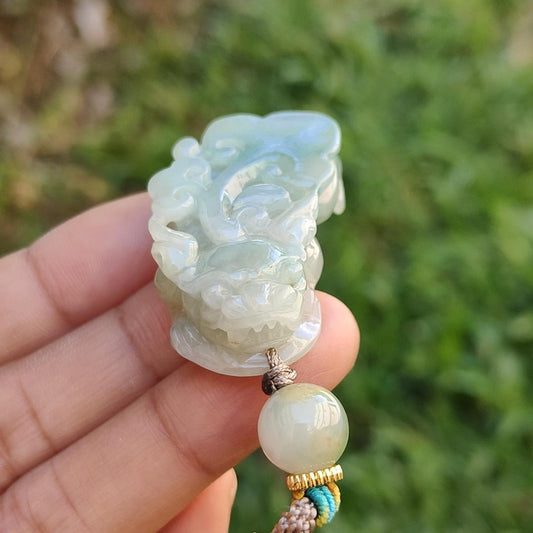 Crafted as Pixiu Light Green Natural Type A Jadeite Jade Pendant Necklace with certificate weigh 18.41 grams, measurement 38.3 * 21.6 * 11 mm (pendant178) Yi Pin Qian